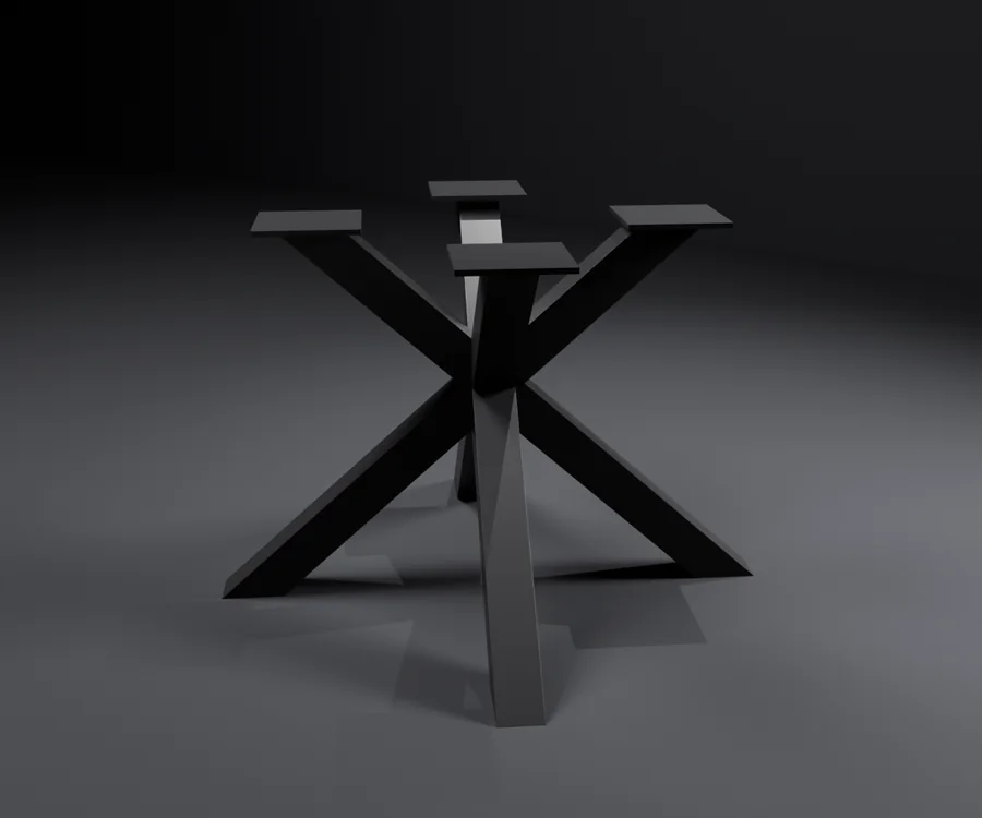 Čelično X podnožje za stol, crni mat, 3D prikaz